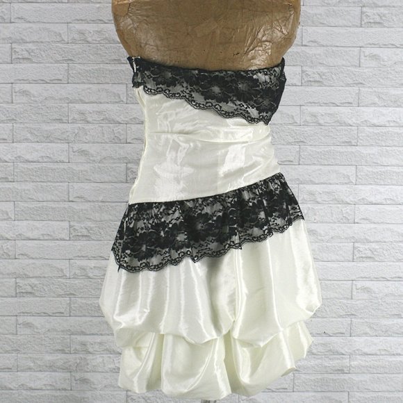 STUDIO Y Dress Strapless Asymmetrical Lace Homecoming Prom Black White Mini 5 - Picture 4 of 11